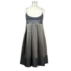 Laundry by Shelli Segal Cocktail Dress Pleated Pockets Babydoll Metallic Size 8
